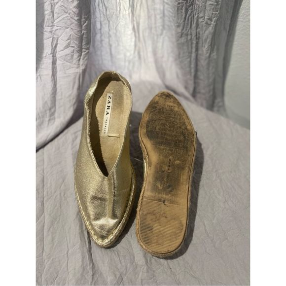 Zara Trafaluc espadrilles slide in flat gold pointy toe ladies SZ 39 - Picture 7 of 9